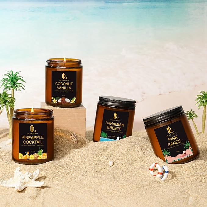 4 Pack Scented Candles Set, Natural Soy Candles for Home Scented, Gifts for Men Women Aromatherapy Candle Sets, Scents of Pink Sands/Coconut Vanilla/Bahamian Breeze/Pineapple Cocktail