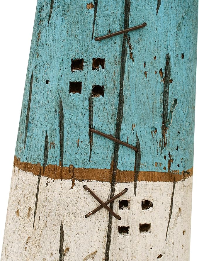K KILIPES Beach Lighthouse for Bathroom Nautical Home Decor, 13" H Wood Lighthouse Table Decoration Coastal Centerpiece Hand Crafted Lighthouse Sculpture Ocean Decorations (Blue, M)