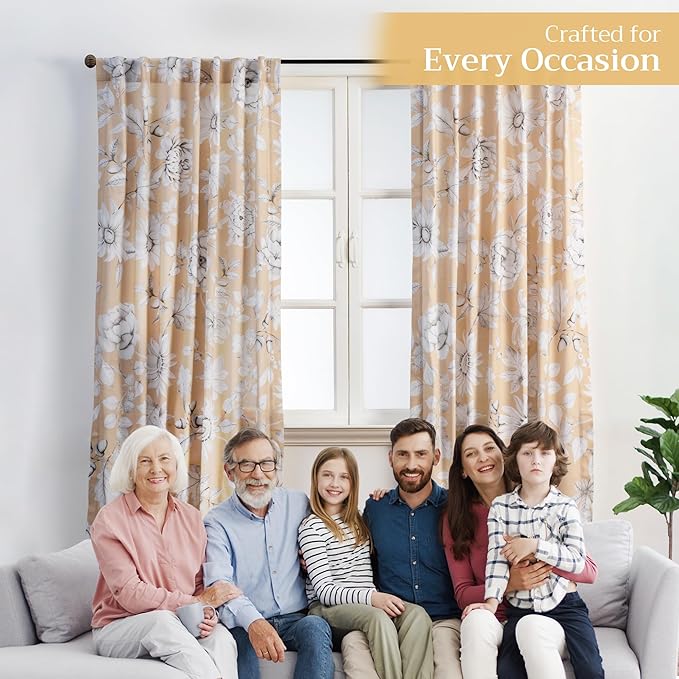 Maison d' Hermine Curtains for Living Room 100% Cotton 124 inch Length One Panel Light Filtering Curtains for Bedroom Windows with Rod and Loop Pockets Drapes (Pretty Autumn, 50" W x 124" L)
