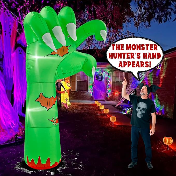 Halloween Inflatables, 9Ft Monster Hand Decorations, Scary Blow Up inflatables with Built-in LEDs, Blood Wound Lighted Yard Decorations, for Indoor Outdoor Holiday Yard Garden Lawn