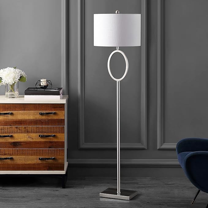 Jonathan Y JYL1089C April 61" Metal Modern Contemporary LED Floor Lamp, Modern, Contemporary, Glam, Traditional, Office, Living Room, Family Room, Dining Room, Bedroom, Hallway, Foyer, Nickel