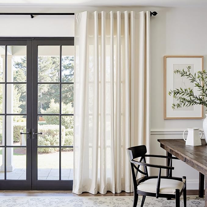 jinchan Beige Linen Blend Curtains 84 inch Length 1 Panel for Bedroom Living Room, Light Filtering 84 inch Wide Farmhouse Drape with Rod Pocket Back Tab(84W x 84L, Ecru)