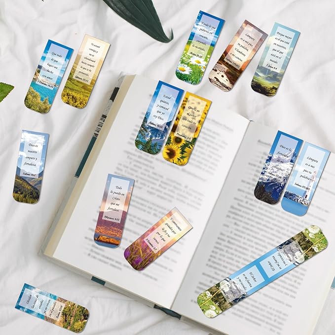 Spanish Christian Magnetic Bookmark - 30PCS Bible Verse Magnetic Bookmarks Scripture Scenery Book Marks Inspirational Religious Book Mark Magnets Page Marker Clip for Students Teacher Reading
