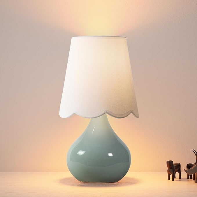 Ceramic Table Lamp,14''Small Bedside Lamp for Girls Bedroom, UL Certified, Desk Lamp with Handcrafted Ceramic Base & Linen Shade for Desk, Bedside Table, Cozy Teens Room Decor