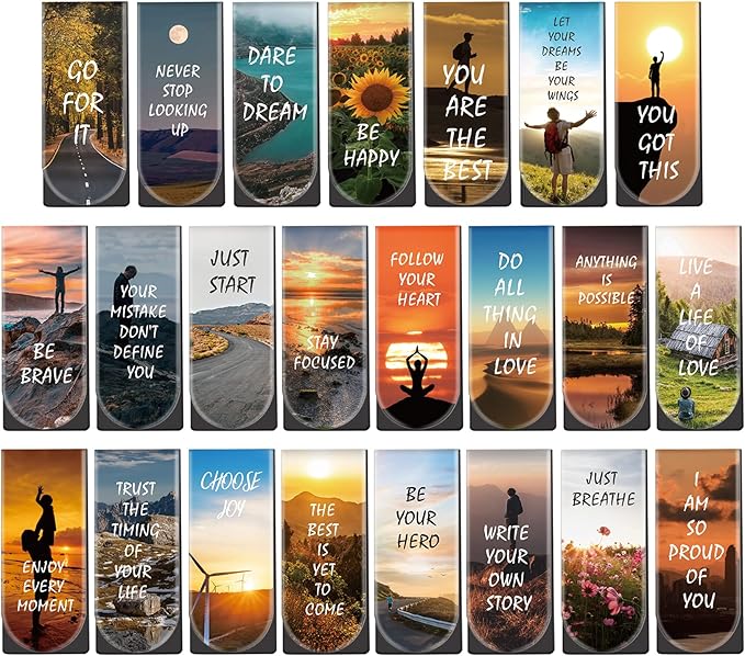 Magnetic Bookmarks, 46PCS Inspirational Slogan Nature Scenery Pattern Bookmarks, Encourage Yourself Book Mark for Book Lovers, Women, Man, Kids, Students, Teachers, School, Home(2.4 x 1 inch)