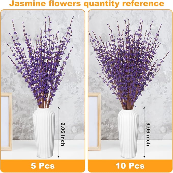10 Pcs 29.5" Long Jasmine Artificial Flowers Fake Flowers Dry Branches for Home Office DIY Floral Art Plant Wedding Table Centerpieces Party Vase Decoration (Deep Purple)