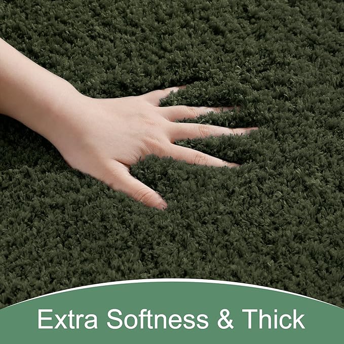 AROGAN Luxury Long Bathroom Runner Rug, 24x72 Inch Thick Soft and Absorbent Non Slip Bath Mat, Rubber Backing Quick Dry Rugs Carpets, Machine Washable Plush Mats for Shower Floor, Olive Green