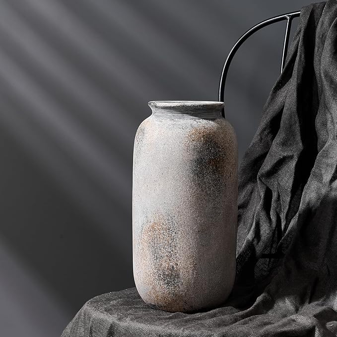Ceramic Farmhouse Vase for Decor | 11.5 Inch Large Ceramic Rustic Vintage Flower Pottery Vase for Home Countertop, Living Room, Shelf, Centerpiece and Table Deocration, Terra