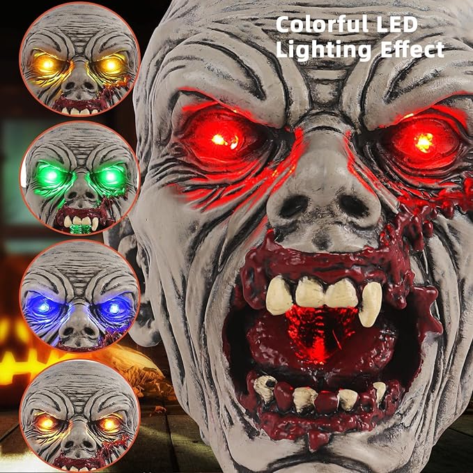 Halloween Zombie Head Decor - Solar Garden Statue, Spooky Outdoor Decoration Unique Garden Decor for Outside Yard Porch Lawn