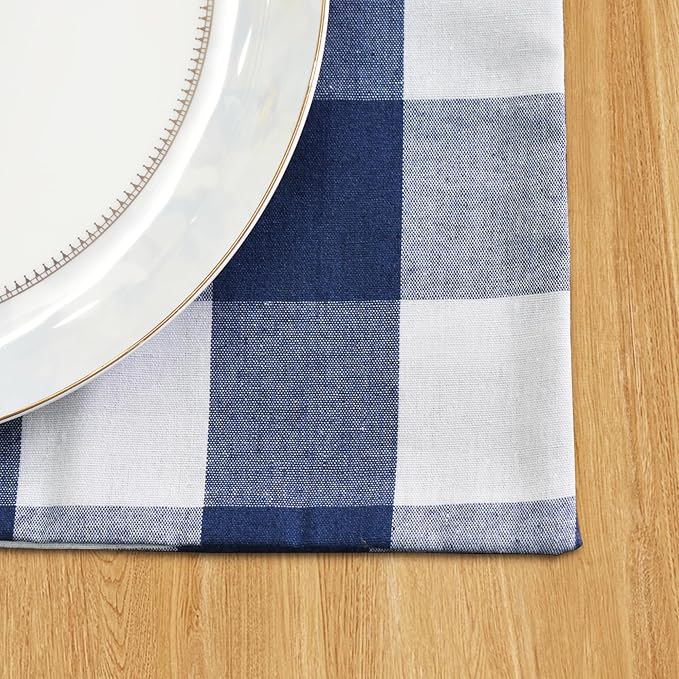 Navy & White 2 Side Cotton Buffalo Check Farmhouse Placemats Set of 4 Heat Resistant Dining Table Place Mats for Kitchen Table, 12 x 18 inches