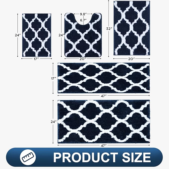 OLANLY Bathroom Rugs 36x24, Soft and Absorbent Microfiber Bath Rugs, Non-Slip Shaggy Shower Carpet, Machine Wash Dry, Bath Mats for Bathroom Floor, Tub and Shower, Navy