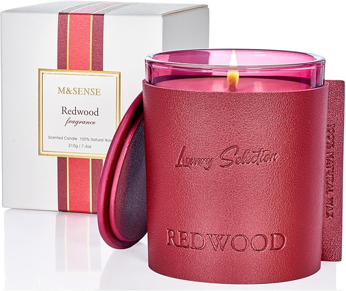 M&SENSE Redwood Scented Candles Soy Wax Natural Candle for Home, 7.4oz 40 Hour Long Burning Luxury Air Freshening Jar Candle Gift, Aromatherapy Candle for Relaxation, Meditation, Stress Relief