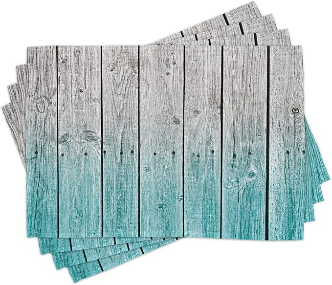 Ambesonne Rustic Place Mats Set of 4, Wood Panels Background Digital Tones Effect Country House Art Image, Washable Fabric Placemats for Dining Table, Standard Size, Teal Grey