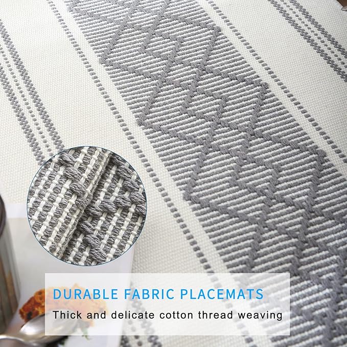 LUFEIJIASHI Elegant Thick placemats for Dining Table Decor Farmhouse Heat Resistant Table Place mats Set of 6 Quality Woven Cloth Placemats Washable Dinner mats (Grey, 6)