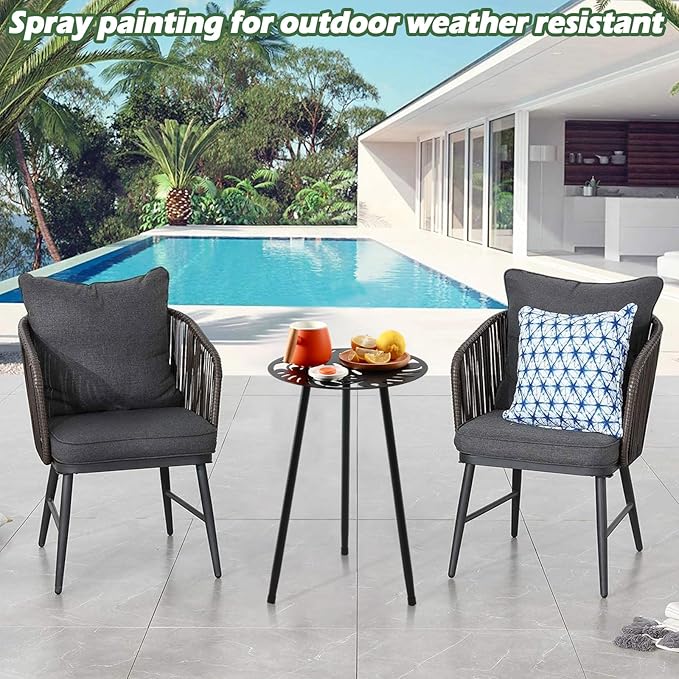 2 Packs Metal Outdoor Side Tables Small Outside End Table for Patio Round Accent Garden Corner Table for Small Spaces, Balcony, Porch Plant Stand Indoor