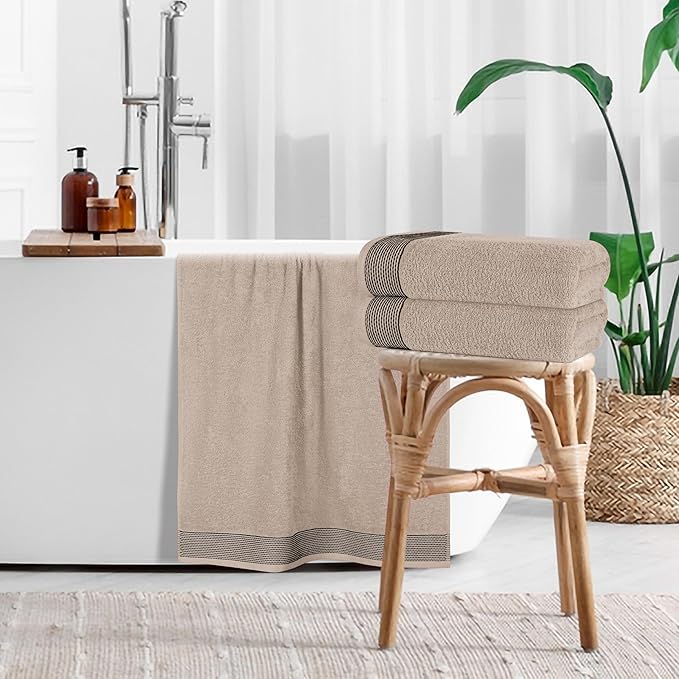 Belizzi Home Ultra Soft 4 Pack Oversized Bath Towel Set 27x54 inches, 100% Cotton Bath Towels, Highly Absorbant Compact Quickdry & Lightweight Towel, Ideal for Gym Travel Camp Pool - Tan