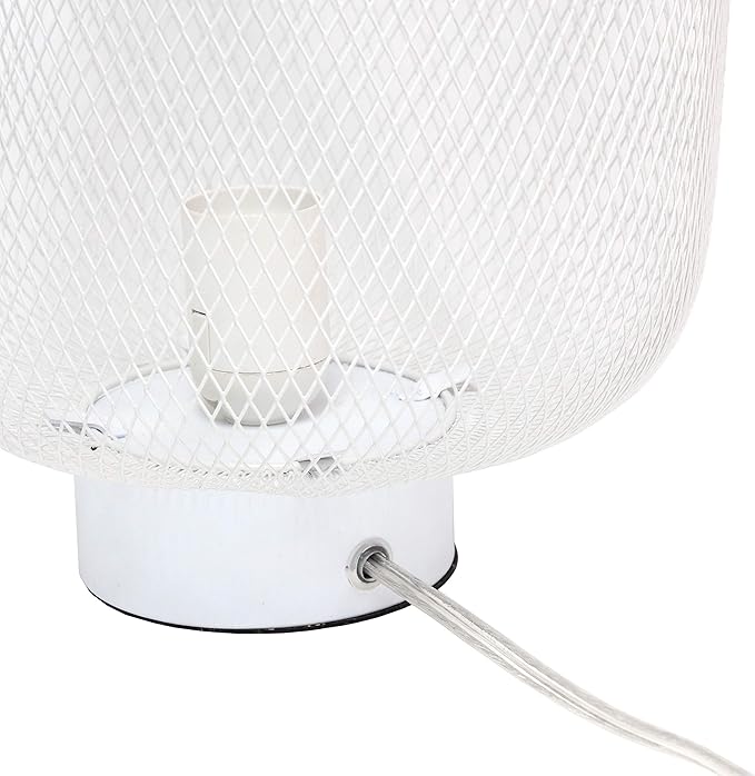 Simple Designs LT1072-WHT Metal Mesh Industrial Table Lamp, White