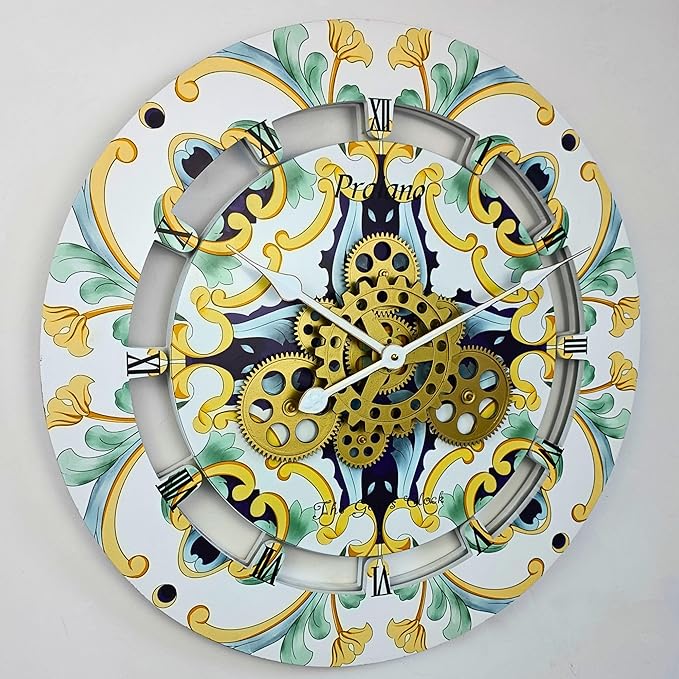 The Gears Clock 24 inches Round Italy Collection Wall Clock with Moving Gears Italy LINE (Praiano)
