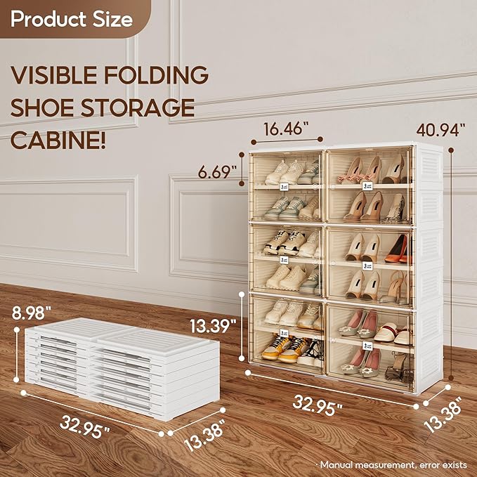 Portable Shoe Rack Organizer for Closet Entryway, Stackable Sneaker Storage Shoe Cabinet with Magnetic Clear Door, Large Plastic Storage containers Bins with Lids 6 Tiers 24 Pairs
