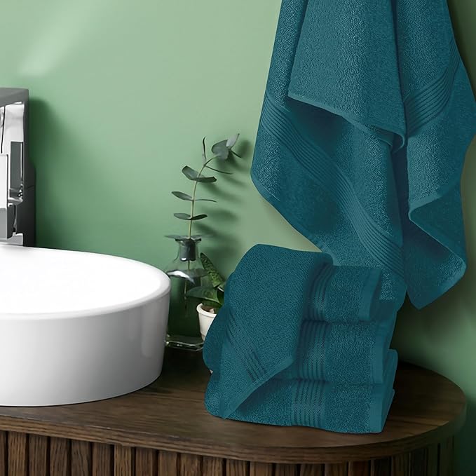 Belizzi Home Ultra Soft 6 Pack Cotton Towel Set, Contains 2 Bath Towels 28x55 inch, 2 Hand Towels 16x24 inch & 2 Wash Coths 12x12 inch, Ideal Everyday use, Compact & Lightweight - Teal