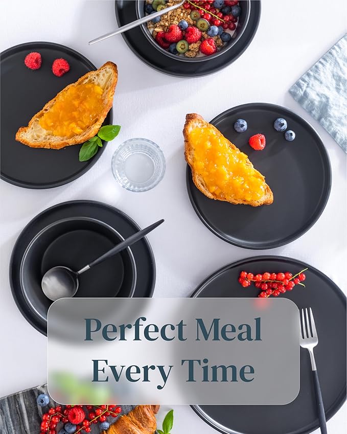 Small Dinner Plates Set of 2, 7.5" Stoneware Plates, Stylish Salad Plates, Dessert Plates Ceramic, Dishwasher and Microwave Safe Matte Black Ceramic Plates, Appetizer Plates, Ceramic Plate Set
