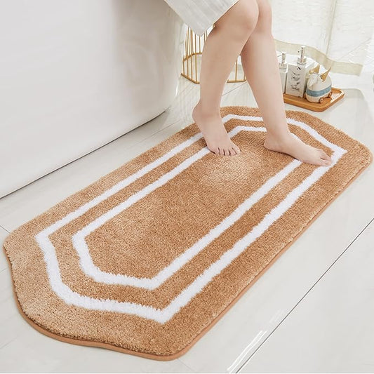 COSY HOMEER Extra Thick Bath Linen Sets Rugs - Anti-Slip Bath Mats Soft Plush 100% Strong Polyester Living Room Bathroom Water Absorbent(Beige,24x48 - Inches)