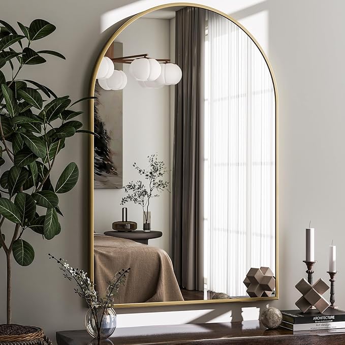 HARRITPURE 20"x30" Arched Bathroom Mirror - Wall Mounted Mirror - Gold Arch Mirror - Aluminum Alloy Frame Bathroom Mirror Living Room, Bedroom and Entryway