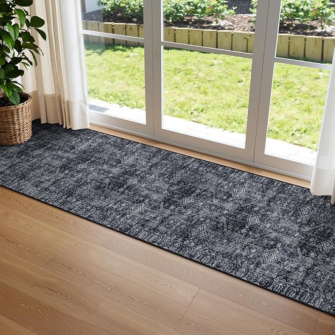Lahome Black and White Runner Rug for Hallway 2x10, Washable Non-Slip Kitchen Bathroom Runner Rug, Soft Long Carpets for Lundry Entry Office Sliding Door