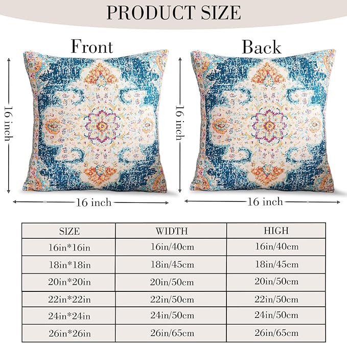 Boho Throw Pillow Covers 16x16 inch Set of 2,Boho Vintage Carpet Pattern Antique Ethnic Decor Double Sided Pattern Cushion Cover Soft Pillow Case Living Sofa Room Bed Square Pillow Cover