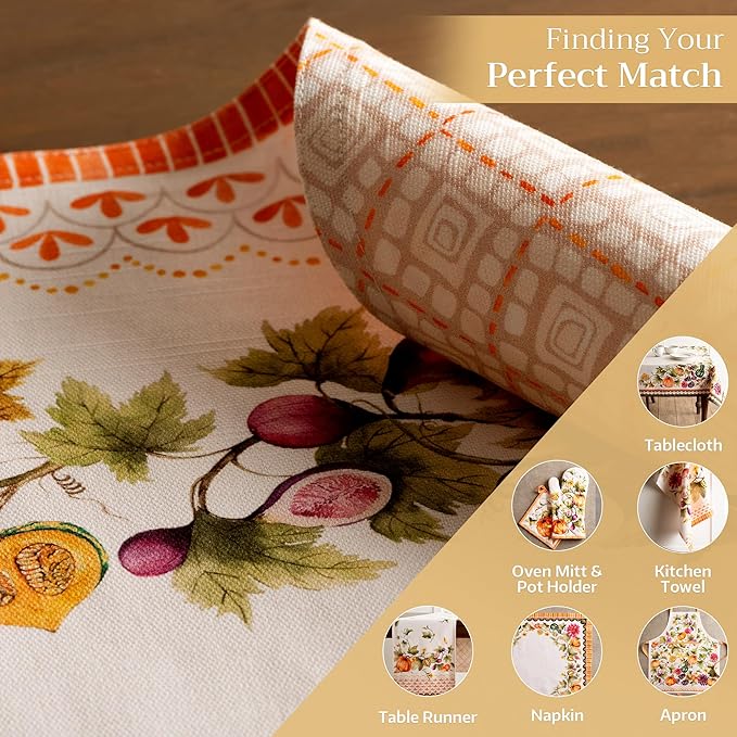 Maison d' Hermine Placemats Set of 4 100% Cotton Washable Cloth Place Mats, Reusable Table Mats for Kitchen Dining Decoration, Party, Wedding, Restaurant (Pumpkin Garden - Cloudy Cream, 13" x 19")