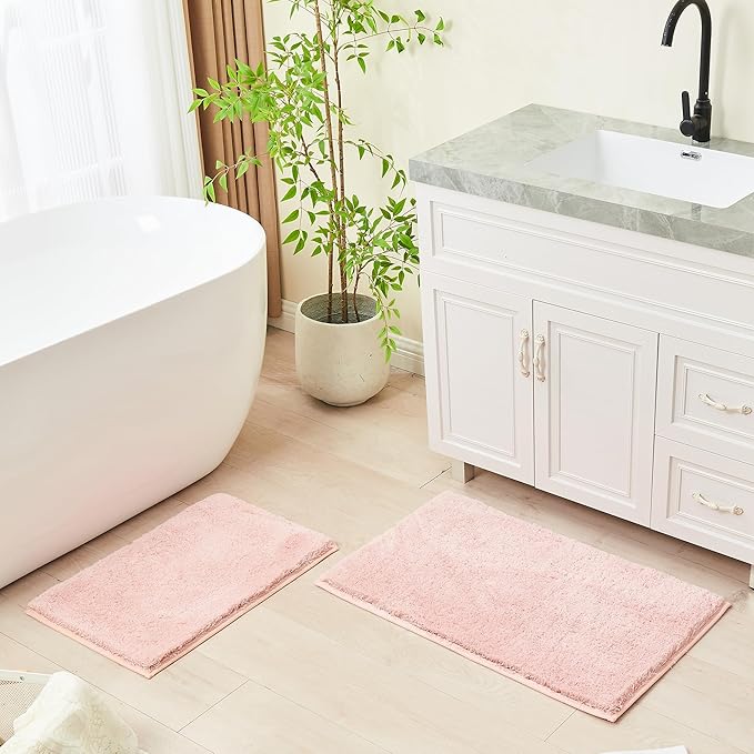 CozeCube Upgraded Shaggy Bath mat for Bathroom Non Slip 36" X 24", Super Soft Quick Dry Bath Rugs, Fluffy Plush Bathroom Rugs Machine Washable, Dusty Pink