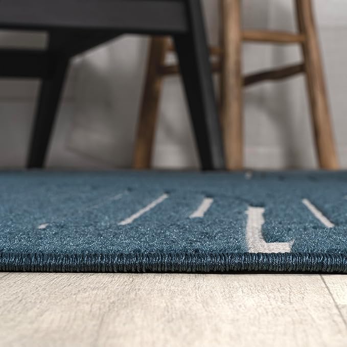JONATHAN Y SCN104A-28 Nordby High-Low Geometric Arch Scandi Striped Indoor/Outdoor Runner Rug, Contemporary,Bohemian,Transitional for Bedroom,Kitchen,Living Room,Non Shedding,Easy-Washing, Blue,2 X 8