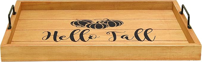 Elegant Designs HG2000-NHF Decorative Wood Serving Tray w/Handles, 15.50" x 12", Hello Fall