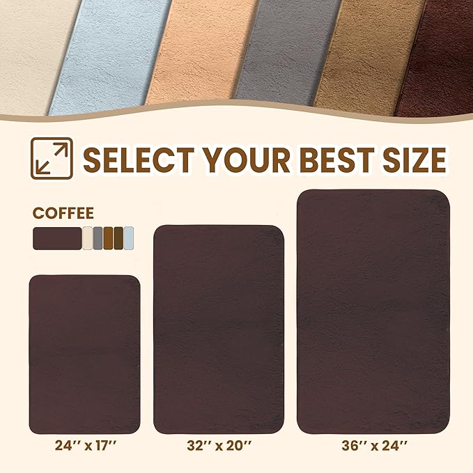 TECHMILLY Fluffy Bathroom Rug Mat 32x20, Absorbent Thick Non Slip Microfiber Mats, Quick Dry Machine Washable Bath Rug for Bathroom Floor, Bathtub and Shower, Brown