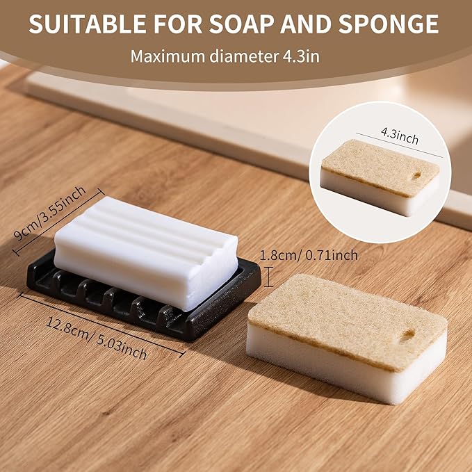 Self Draining Premium Ceramic Soap Dish, Bar Soap Holder, Waterfall Soap Dish, Shower Soap Holder Sponge Holder Soap Tray Soap Savers for Bathroom, Shower, Kitchen, Sink and Countertop