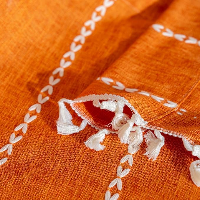 Sutuo Home Boho Kitchen Curtains Valance for Windows, Bohemian Short Curtains Light Filtering Farmhouse Vintage Tassels Window Treatment Embroidery Drape, Rod Pocket 1 Panel 52" W x 18" L, Orange