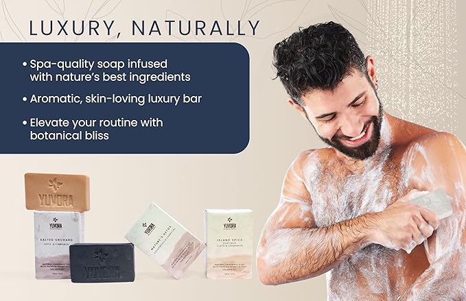 5 OZ Pack of 8 Pcs Men Natural Handmade Body Soaps Rugged Essence Long lasting Luxurious Scents with Natural Ingredients – Sulfate & Paraben Free, Vegan Multi Fragrance With Wooden Soap Dish