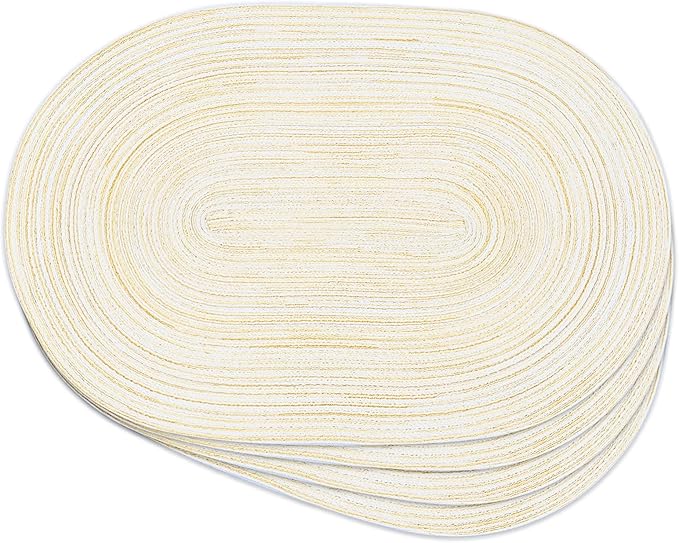 Noctiflorous Oval Braided Placemats Set of 4 Woven 12x18 Inch Non Slip Washable Heat Resistant Place Mats Round Tablemats for Dining Kitchen Party Daily Table Decor Dinner Mats (11 Beige, 4)