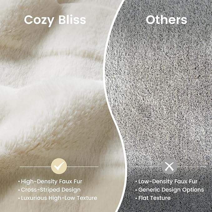 Cozy Bliss Fluffy Queen Size Throw Blankets for Bed,Lightweight Cozy Soft Cream White Faux Fur Throw Blankets for Sofa Bedroom Living Room,90x90 Inches