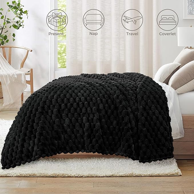Whale Flotilla Throw Blanket for Couch with Jacquard Pattern, Fuzzy Soft Cozy Exquisite Blankets for All Season, Warm and Fluffy, 50x60 Inch, Black