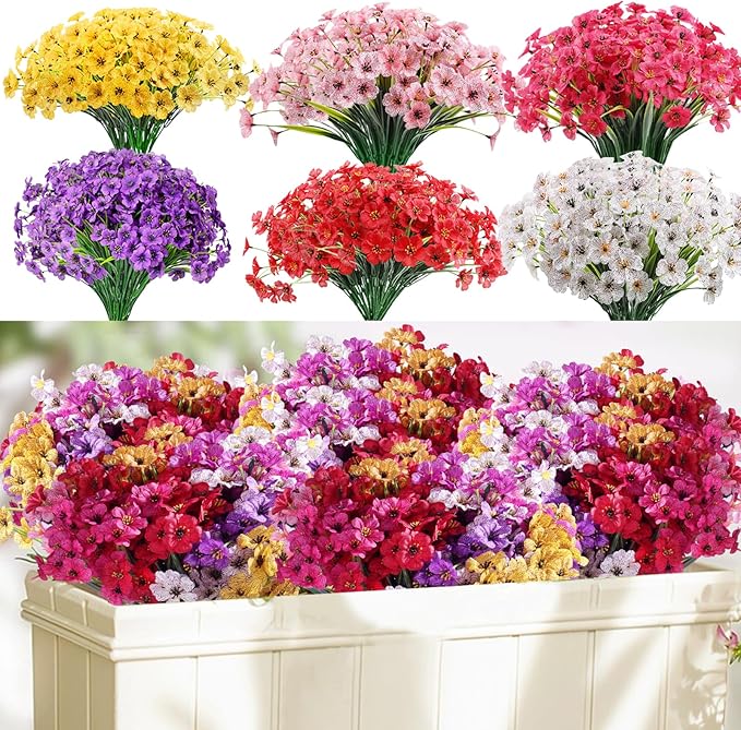 22 Bundles Artificial Flowers Outdoor, Faux Silk Flowers for Outdoors Outside Front Porch Hanging Planter Window Box Garden Decoration(Multi-Colour)