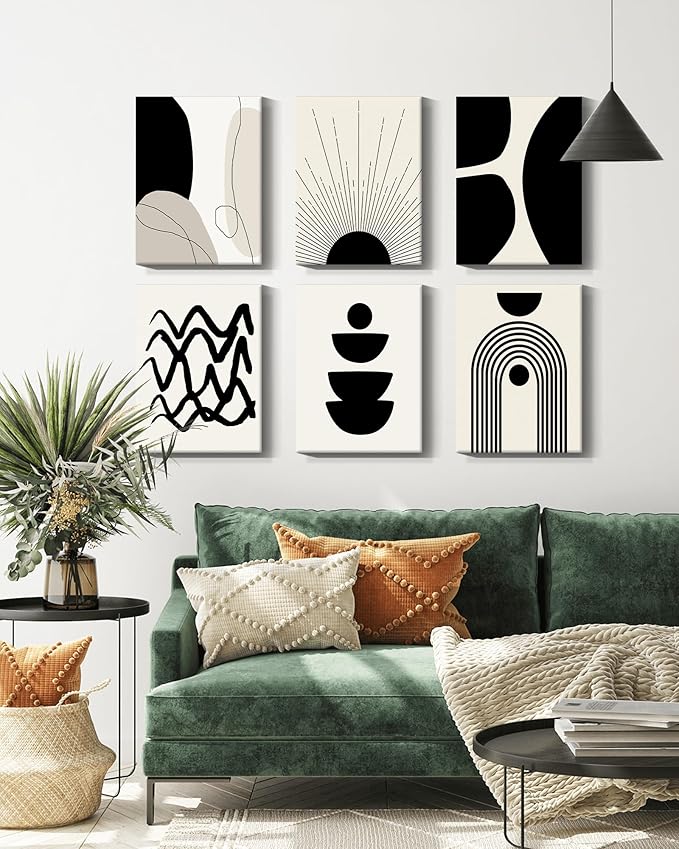 ๐๐ฟ๐๐ผ๐๐บ Abstract Boho Wall Art Minimalist Geometric ๐๐ฟ๐ฎ๐บ๐ฒ๐ฑ Wall Decor 12x16in Boho Room Decor Black Brown Beige Line Art Canvas Painting Mid Century Modern Prints Bohemian Posters for Living Room