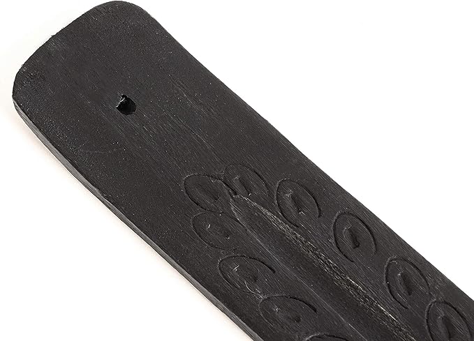 Wooden Incense Holder - Carved Wood Hand Painted - 10 inches Long (Black)