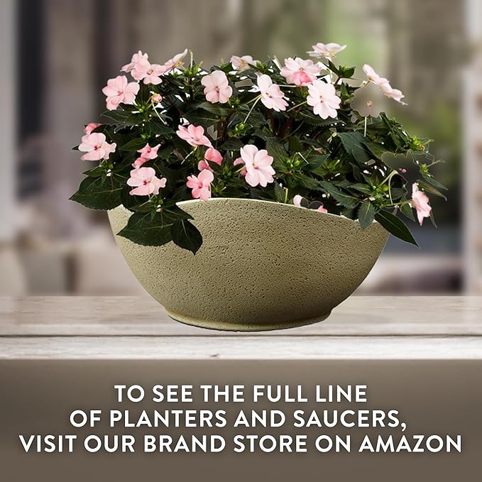 Classic Home and Garden Arc Unique Planter Bowl w/Drain Plug - UV Resistant Shallow Planter - Modern Plant Pot for Herbs (12” Desert)
