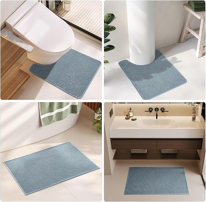 Bathroom Rugs Non Slip Washable, Super Absorbent Thin Bath Mat Small Quick Dry Low Pile Bathroom Rug, Debim Blue 16"x24"