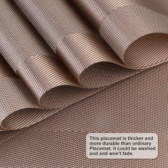 DACHUI Placemats Set of 8, Stylish Woven Place Mats for Dining Table, Washable & Durable PVC Table Mats (Champagne)