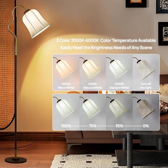 68" Floor Lamp for Living Room Gold with Foot Switch, 3 Color Modern Corner Standing Lamp, Bright Tall Dimmable Lamp for Kids Reading Bedroom Office Home Decor (Flower-Shaped lamp)