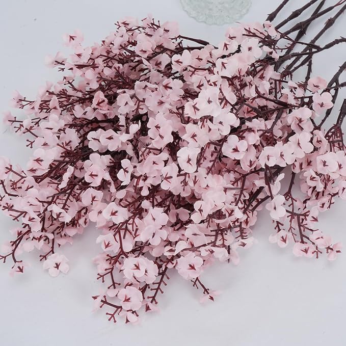 AILANDA Babys Breath Artificial Flowers Faux Gypsophila Bouquet Real Touch European Fake Silk Flowers for Home Vase Wedding Bouquets Floral Arrangement Party Table Cemetery Decor (6PCS, Light Pink)