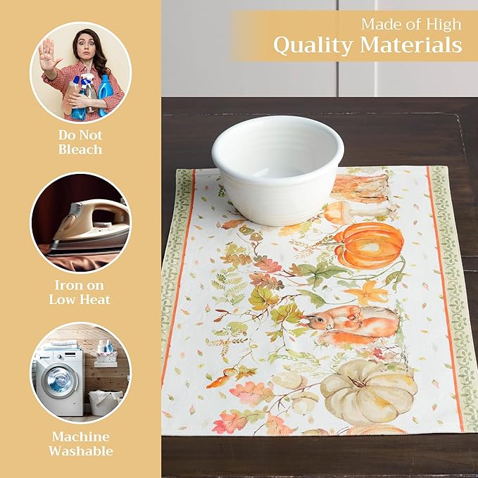 Maison d' Hermine Placemats Set of 4 100% Cotton Washable Cloth Place Mats, Reusable Table Mats for Kitchen Dining Decoration, Party, Wedding, Restaurant (Pumpkin Passion, 13" x 19")