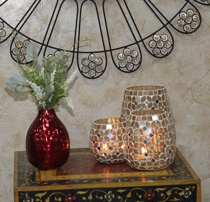 Hosley Set of 3 Metal Bud Vases 4.5 Inch High Red Finish Contemporary Floral Decor for Floral Arrangements Stylish Living Spaces Blooms in Harmony